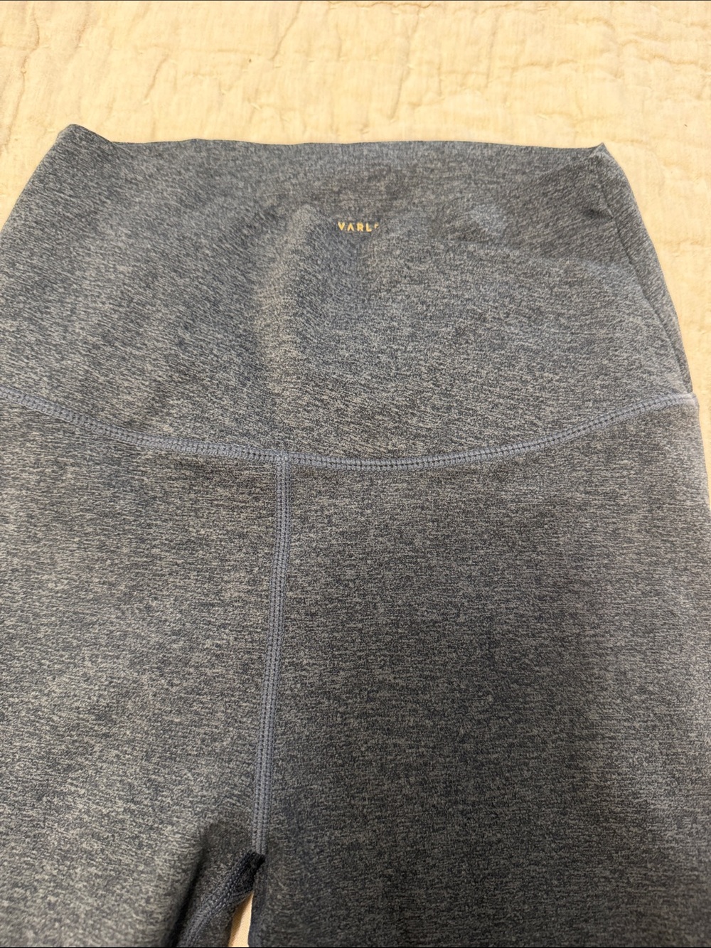 Varley Heather Slate High-Rise Athletic Shorts with Gold Logo